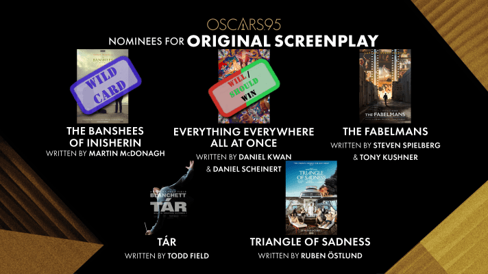 Best Original Screenplay Nominees
Will Win: Everything Everywhere All At Once
Should Win: Everything Everywhere All At Once
Wild Card: The Banshees of Inisherin