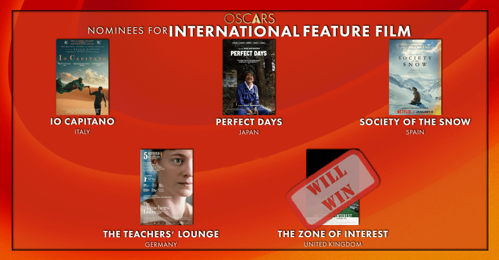 Best International Feature Film
Will Win: The Zone Of Interest