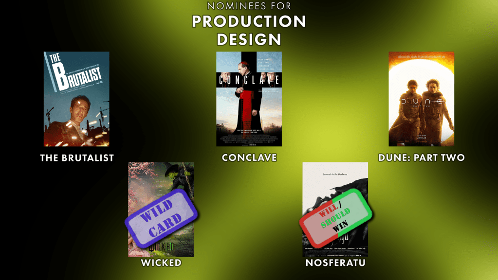 Best Original Production Design
Will Win: Nosferatu
Should Win: Nosferatu
Wild Card : Wicked